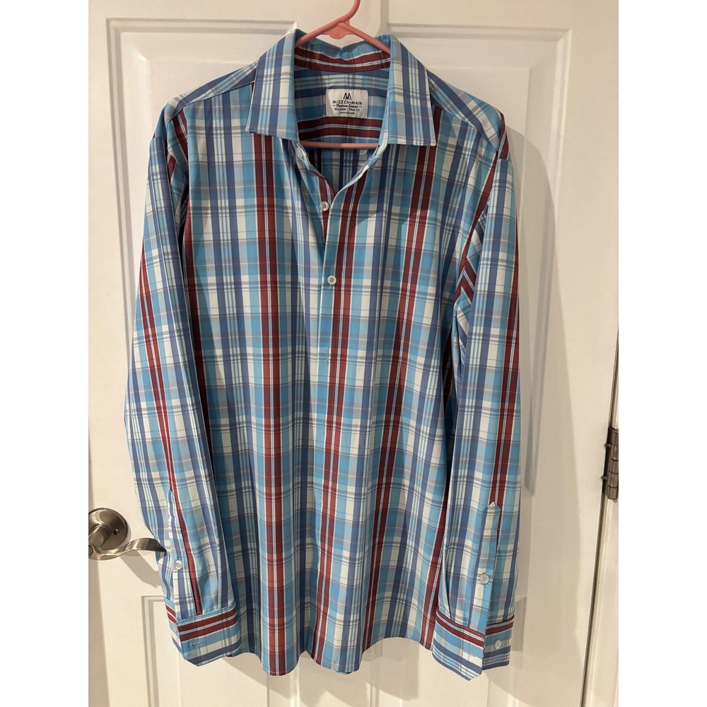 Mizzen+Main Mens‎ Trim Fit Plaid Performance Dress Shirt XXL American Made
